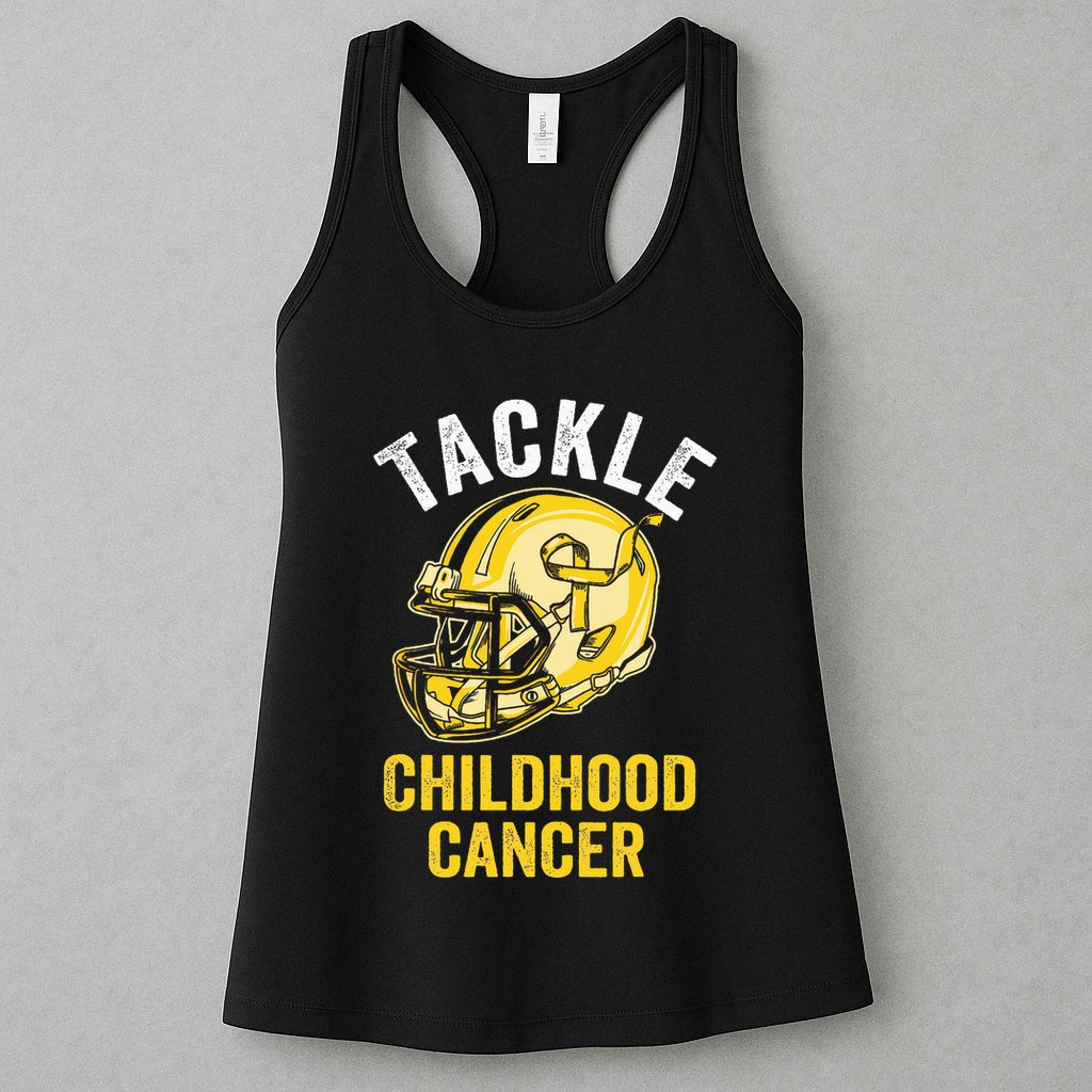 Tackle Childhood Cancer Awareness Football Gold Ribbon Womens Tank Top