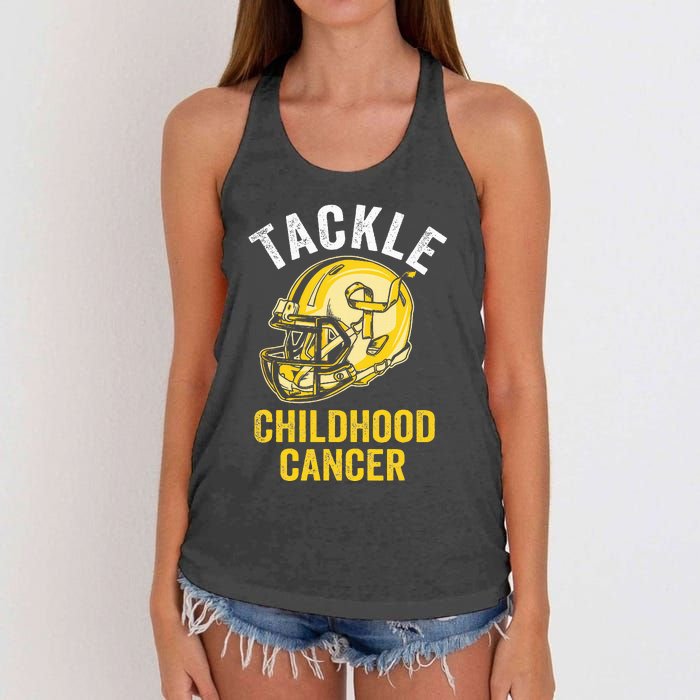 Tackle Childhood Cancer Awareness Football Gold Ribbon Women's Knotted Racerback Tank