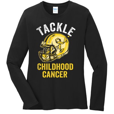 Tackle Childhood Cancer Awareness Football Gold Ribbon Ladies Long Sleeve Shirt