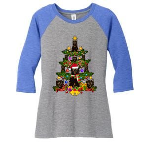 Tortie Cat Christmas Tree Tortoiseshell Cat Xmas Party Funny Gift Women's Tri-Blend 3/4-Sleeve Raglan Shirt