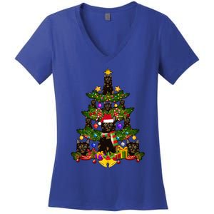 Tortie Cat Christmas Tree Tortoiseshell Cat Xmas Party Funny Gift Women's V-Neck T-Shirt