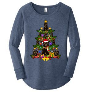 Tortie Cat Christmas Tree Tortoiseshell Cat Xmas Party Funny Gift Women's Perfect Tri Tunic Long Sleeve Shirt