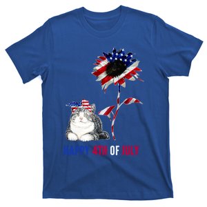 Tu Cute Cat Sunflower America Flag 4th Of July Cute Gift T-Shirt