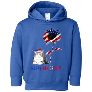 Tu Cute Cat Sunflower America Flag 4th Of July Cute Gift Toddler Hoodie