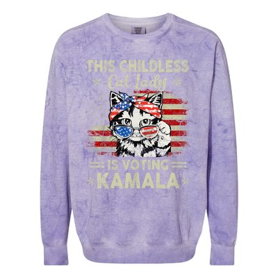 This Childless Cat Lady Is Voting Kamala Harris 2024 Colorblast Crewneck Sweatshirt