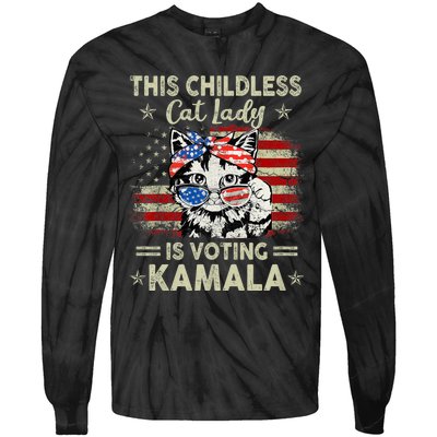 This Childless Cat Lady Is Voting Kamala Harris 2024 Tie-Dye Long Sleeve Shirt