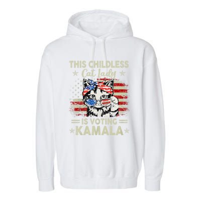 This Childless Cat Lady Is Voting Kamala Harris 2024 Garment-Dyed Fleece Hoodie