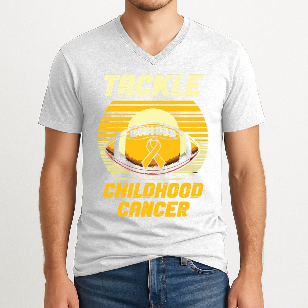 Tackle Childhood Cancer Awareness V-Neck T-Shirt
