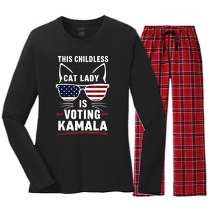 This Childless Cat Lady Is Voting Kamala Harris 2024 Women's Long Sleeve Flannel Pajama Set 