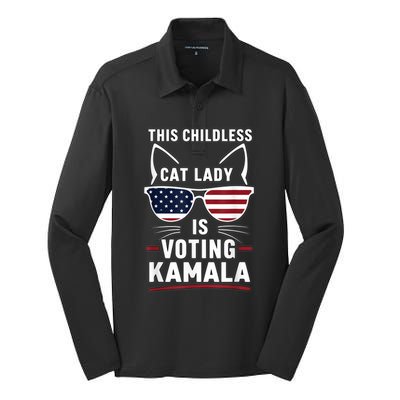 This Childless Cat Lady Is Voting Kamala Harris 2024 Silk Touch Performance Long Sleeve Polo