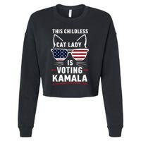 This Childless Cat Lady Is Voting Kamala Harris 2024 Cropped Pullover Crew