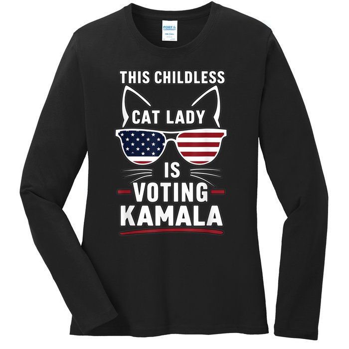 This Childless Cat Lady Is Voting Kamala Harris 2024 Ladies Long Sleeve Shirt