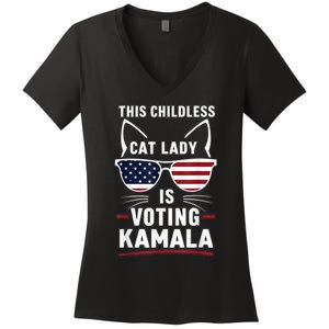 This Childless Cat Lady Is Voting Kamala Harris 2024 Women's V-Neck T-Shirt