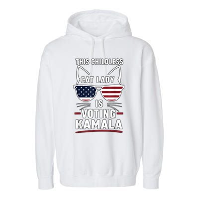 This Childless Cat Lady Is Voting Kamala Harris 2024 Garment-Dyed Fleece Hoodie