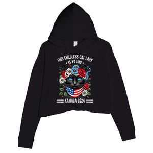 This Childless Cat Lady Ladies Is Voting Kamala 2024 Crop Fleece Hoodie