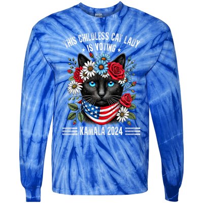 This Childless Cat Lady Ladies Is Voting Kamala 2024 Tie-Dye Long Sleeve Shirt