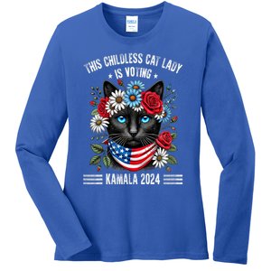 This Childless Cat Lady Ladies Is Voting Kamala 2024 Ladies Long Sleeve Shirt