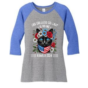 This Childless Cat Lady Ladies Is Voting Kamala 2024 Women's Tri-Blend 3/4-Sleeve Raglan Shirt