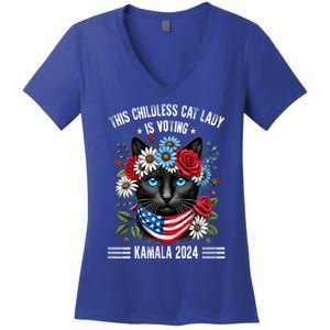 This Childless Cat Lady Ladies Is Voting Kamala 2024 Women's V-Neck T-Shirt