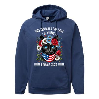 This Childless Cat Lady Ladies Is Voting Kamala 2024 Performance Fleece Hoodie