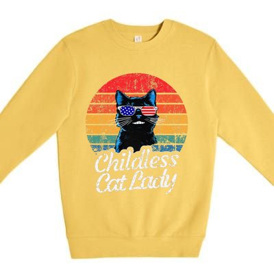 This Childless Cat Lady Is Voting Kamalaharris 2024 Retro Gift Premium Crewneck Sweatshirt