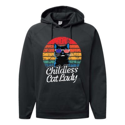 This Childless Cat Lady Is Voting Kamalaharris 2024 Retro Gift Performance Fleece Hoodie