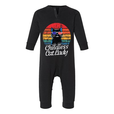 This Childless Cat Lady Is Voting Kamalaharris 2024 Retro Gift Infant Fleece One Piece