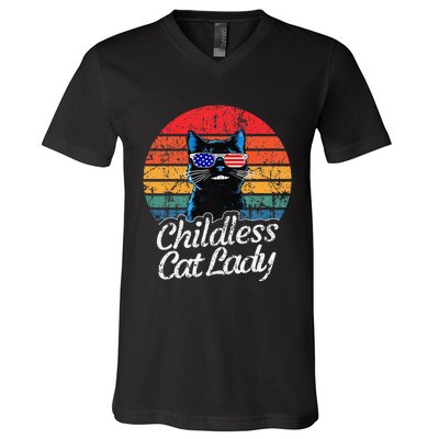 This Childless Cat Lady Is Voting Kamalaharris 2024 Retro Gift V-Neck T-Shirt