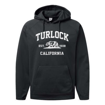 Turlock California CA vintage state Athletic style Performance Fleece Hoodie