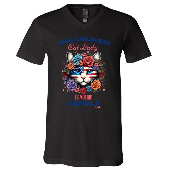 This Childless Cat Lady Ladies Is Voting For Kamala Harris V-Neck T-Shirt