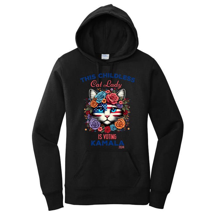 This Childless Cat Lady Ladies Is Voting For Kamala Harris Women's Pullover Hoodie