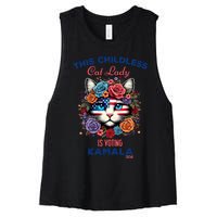 This Childless Cat Lady Ladies Is Voting For Kamala Harris Women's Racerback Cropped Tank