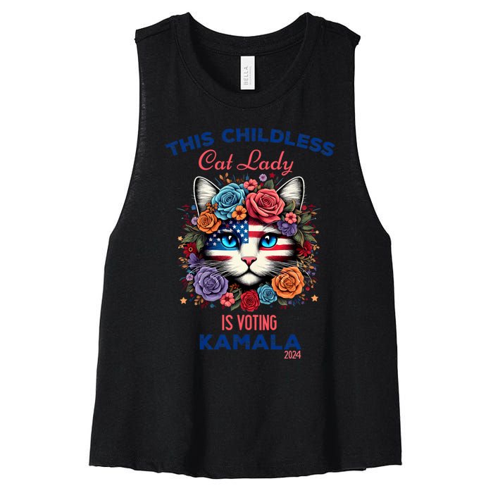 This Childless Cat Lady Ladies Is Voting For Kamala Harris Women's Racerback Cropped Tank