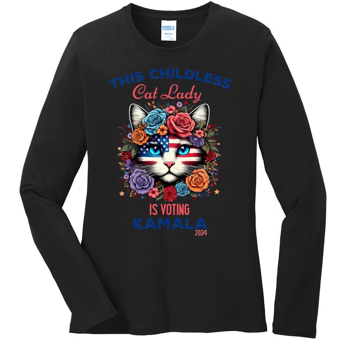 This Childless Cat Lady Ladies Is Voting For Kamala Harris Ladies Long Sleeve Shirt