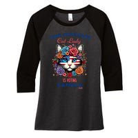 This Childless Cat Lady Ladies Is Voting For Kamala Harris Women's Tri-Blend 3/4-Sleeve Raglan Shirt