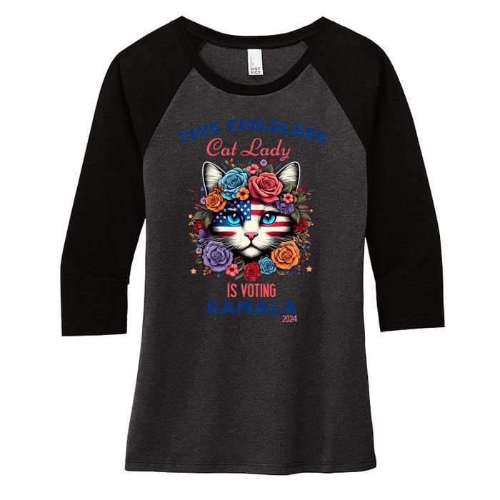 This Childless Cat Lady Ladies Is Voting For Kamala Harris Women's Tri-Blend 3/4-Sleeve Raglan Shirt