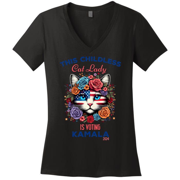 This Childless Cat Lady Ladies Is Voting For Kamala Harris Women's V-Neck T-Shirt