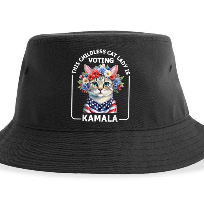 This Childless Cat Lady Ladies Is Voting Kamala Election 24 Sustainable Bucket Hat