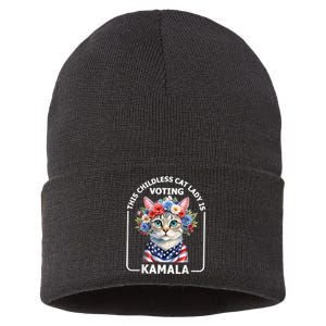 This Childless Cat Lady Ladies Is Voting Kamala Election 24 Sustainable Knit Beanie