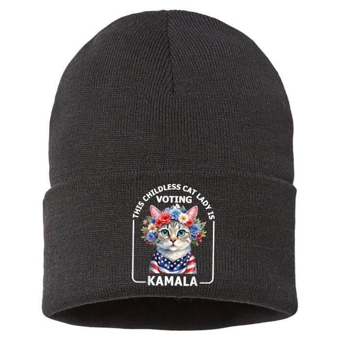 This Childless Cat Lady Ladies Is Voting Kamala Election 24 Sustainable Knit Beanie