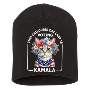 This Childless Cat Lady Ladies Is Voting Kamala Election 24 Short Acrylic Beanie