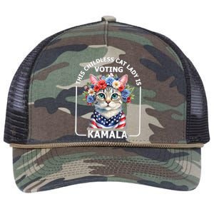 This Childless Cat Lady Ladies Is Voting Kamala Election 24 Retro Rope Trucker Hat Cap