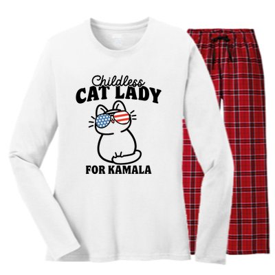 This Childless Cat Lady Is Voting Kamala Women's Long Sleeve Flannel Pajama Set 