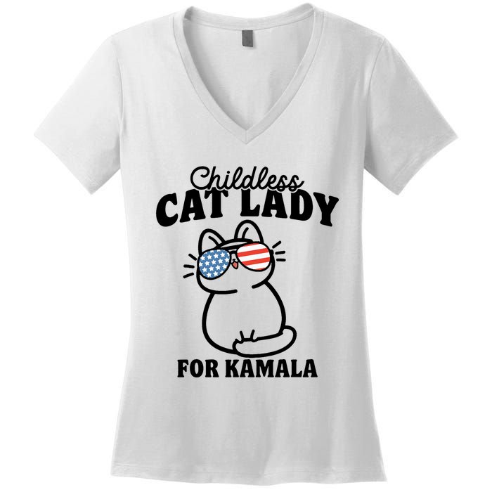 This Childless Cat Lady Is Voting Kamala Women's V-Neck T-Shirt