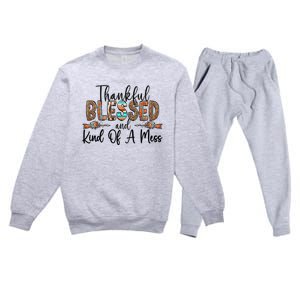 Trendy Christian Cool Gift Thankful Blessed And Kind Of A Mess Gift Premium Crewneck Sweatsuit Set