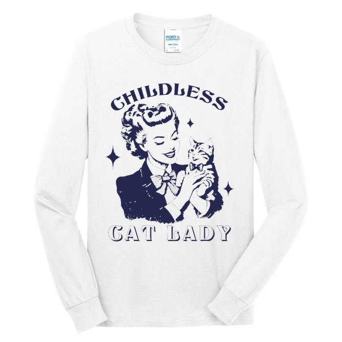 This Childless Cat Lady Ladies Is Voting Retro 2024 Usa Tall Long Sleeve T-Shirt