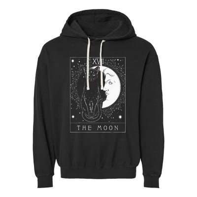 Tarot Card Crescent Moon And Cat Graphic Garment-Dyed Fleece Hoodie