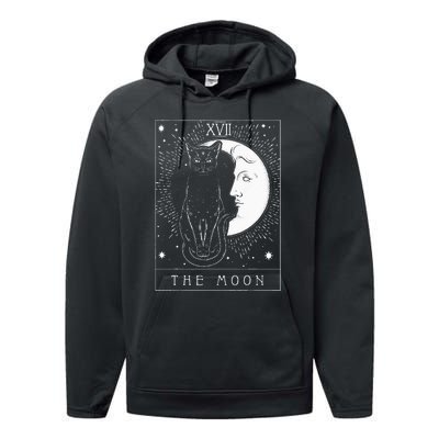 Tarot Card Crescent Moon And Cat Graphic Performance Fleece Hoodie