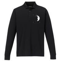 Tarot Card Crescent Moon And Cat Graphic Performance Long Sleeve Polo