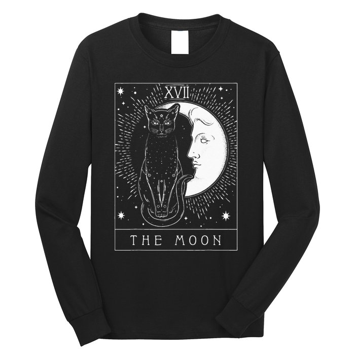 Tarot Card Crescent Moon And Cat Graphic Long Sleeve Shirt